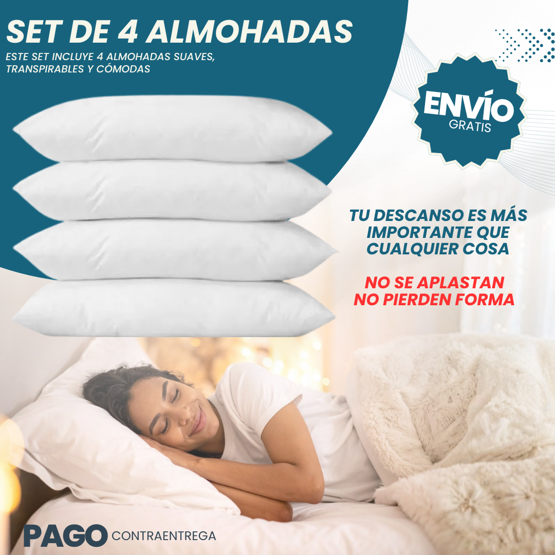 Set x4 Almohadas Hoteleras Premium La sensación de dormir en un hotel 5 estrellas