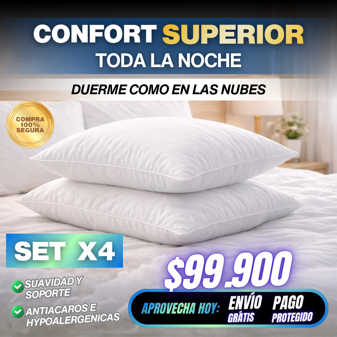 Set x4 Almohadas Hoteleras Premium La sensación de dormir en un hotel 5 estrellas