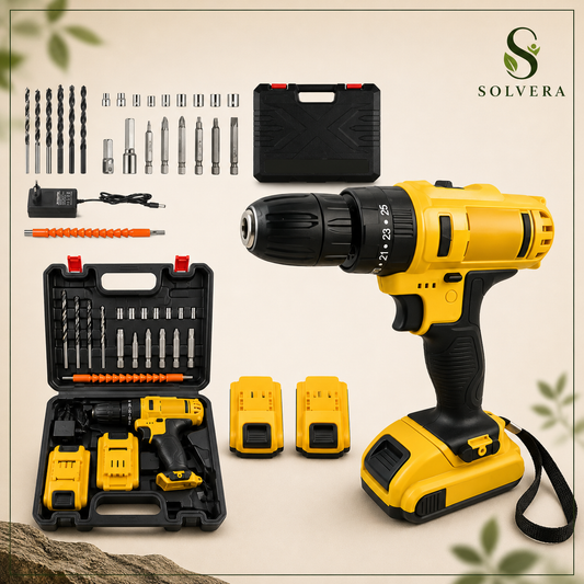 Taladro Inalámbrico 2 Baterías con Kit Completo Solvera