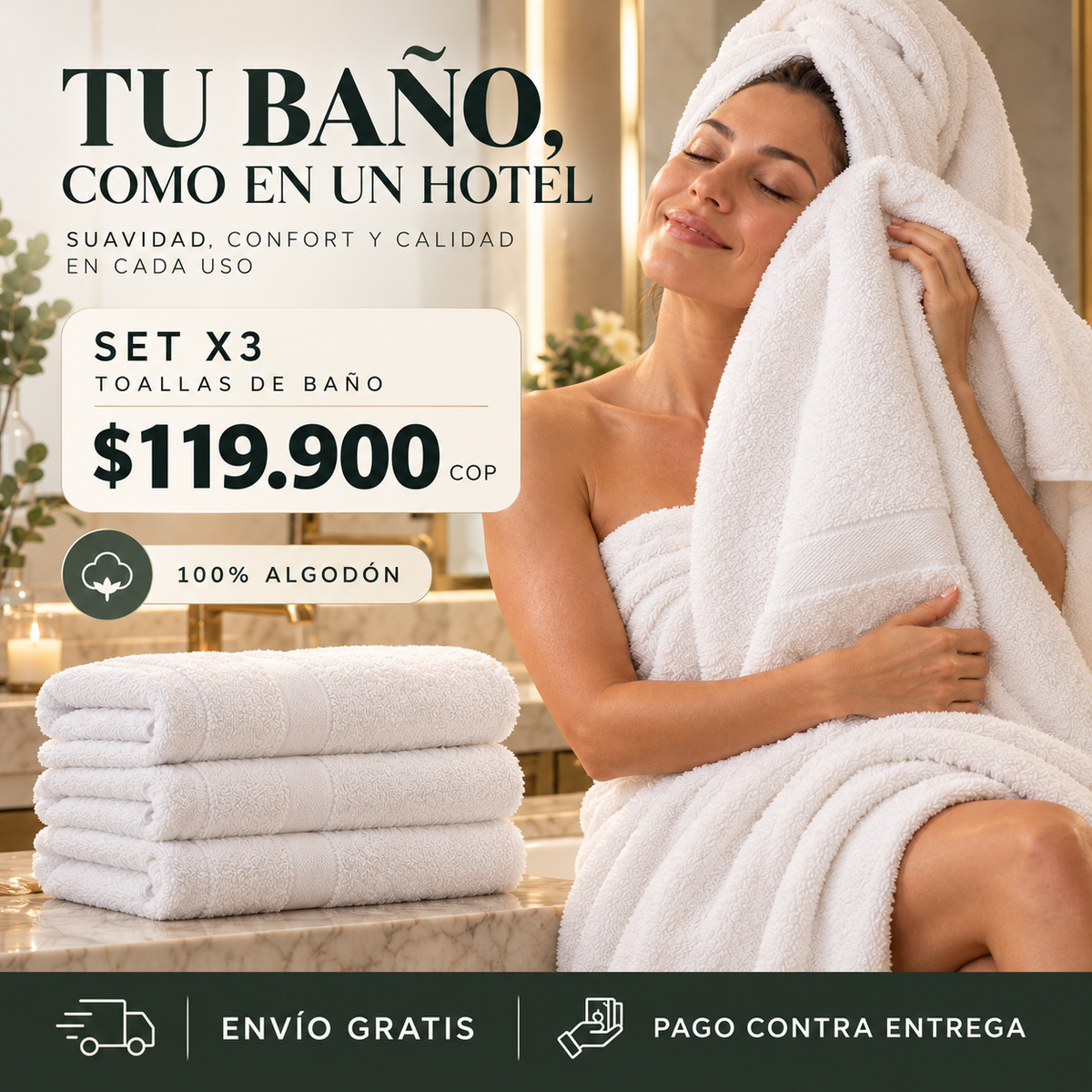 SET X3 TOALLAS HOTELERAS PREMIUM + ENVÍO GRATIS